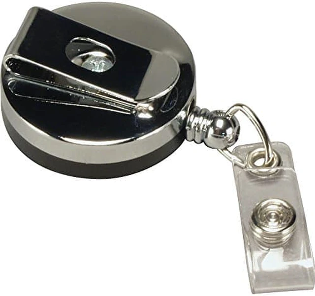 Main image of Baumgartens Heavy-Duty I.D Card Reel with Belt Clip - Plastic - 1 Each - Black, Chrome