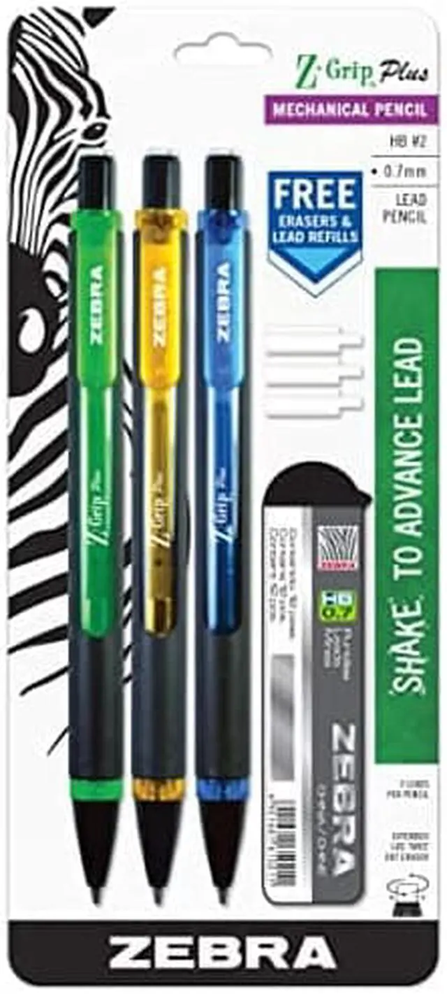 Alt view image 2 of 2 - Zebra Mechanical Pencil 0.7 mm HB #2 Black Assorted Barrel Colors 3/Pack 55403