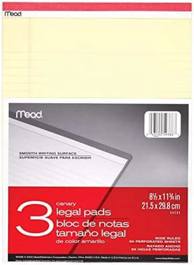 Alt view image 3 of 3 - Mead Canary Legal Pads, 8.5 X 11.75 Inches, 3 Pack, 50 Sheets (59386)
