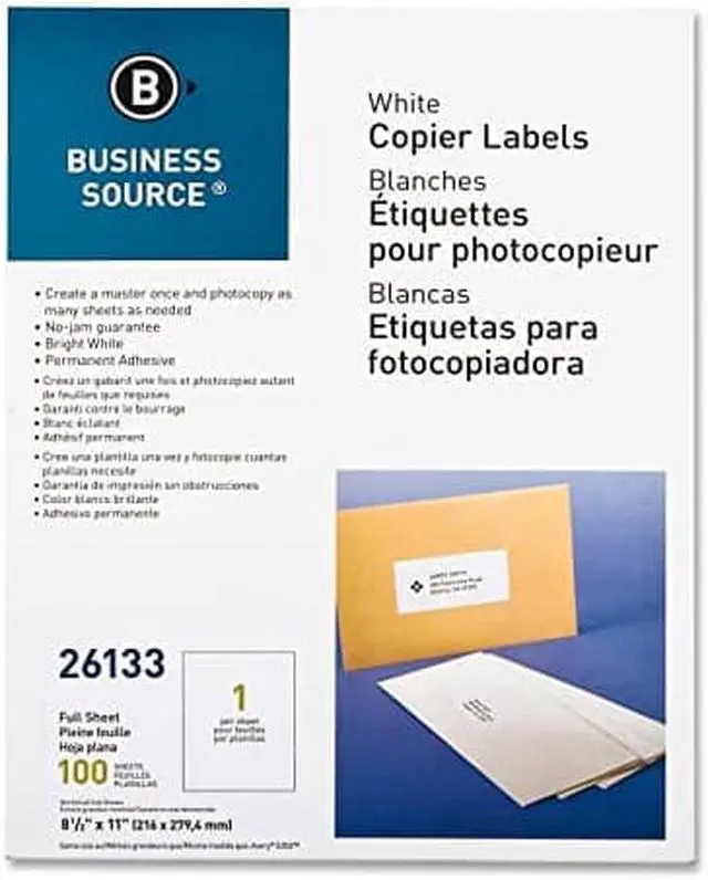 Alt view image 5 of 5 - Business Source Full Sheet Labels 8-1/2"x11" 100/PK White 26133