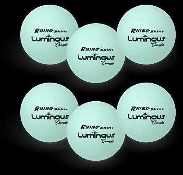 Alt view image 3 of 3 - Champion Sports RXLUMSET Rhino Skin Luminous Dodgeball Set - 6.3" Diameter - Luminous White/Blue - 6/Set