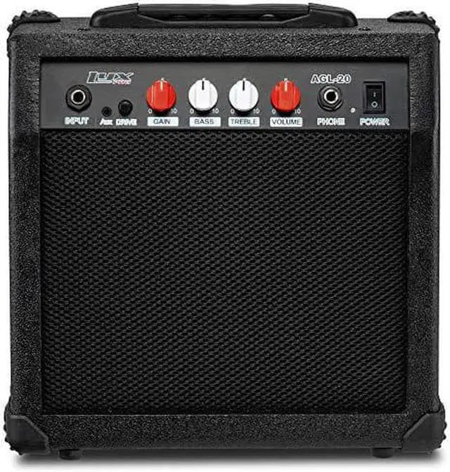 Main image of LyxPro Electric Guitar Amp 20 Watt Amplifier Built In Speaker Headphone Jack And Aux Input Includes Gain Bass Treble Volume And Grind - Black