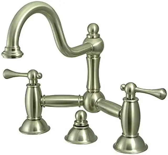Alt view image 8 of 9 - Kingston Brass KS3918BL Restoration Bathroom Bridge Faucet, Brushed Nickel