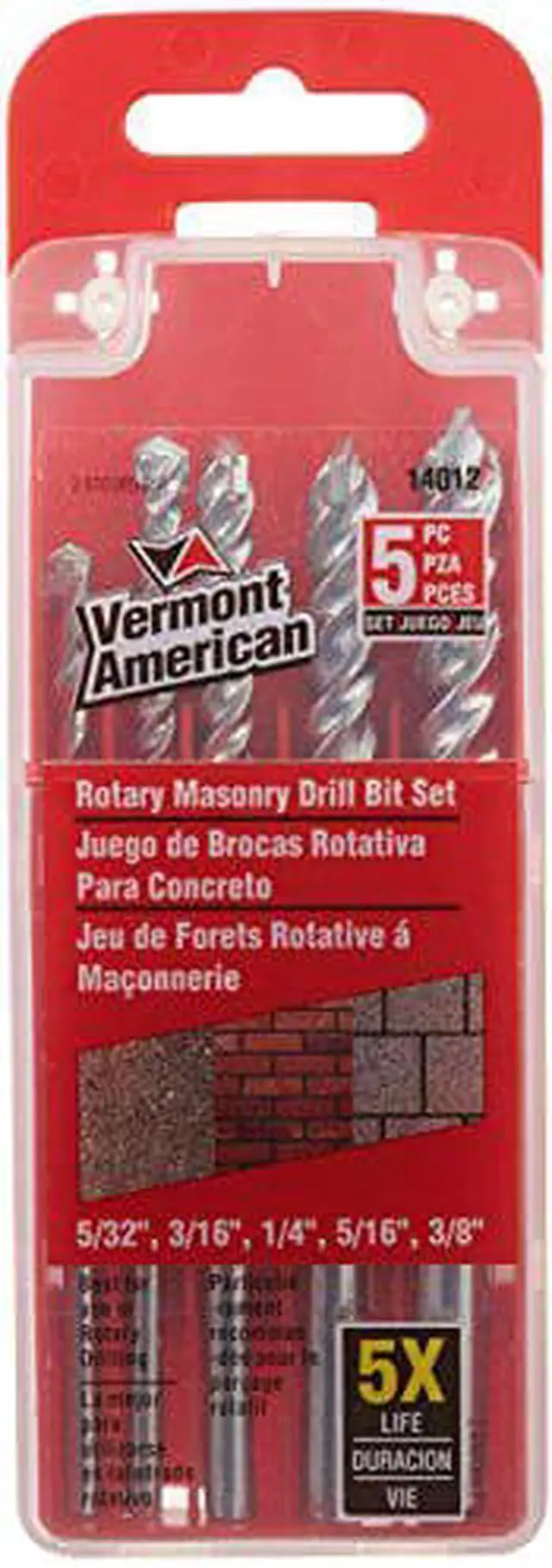 Alt view image 2 of 2 - Vermont American 14012 Fast Spiral Masonry Drill Bit Set - 5-Piece