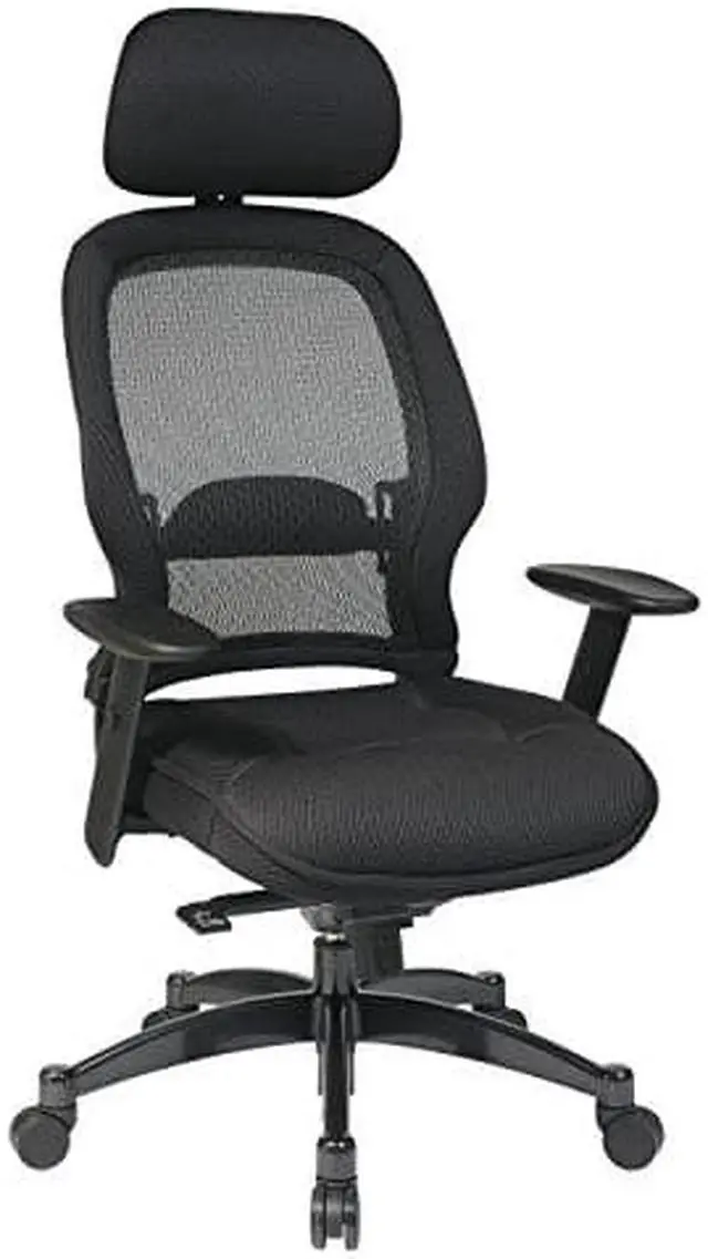 Main image of SPACE Seating AirGrid Dark Back and Padded Black Mesh Seat, 2-to-1 Synchro Tilt Control, Adjustable Arms and Tilt Tension Nylon Base Managers Chair with Adjustable Headrest