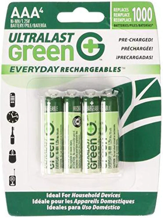 Alt view image 6 of 7 - UltraLast Green ULGED4AAA Everyday Rechargeables, 4-pack 750mAh AAA Precharged Ni-MH Rechargeable Batteries