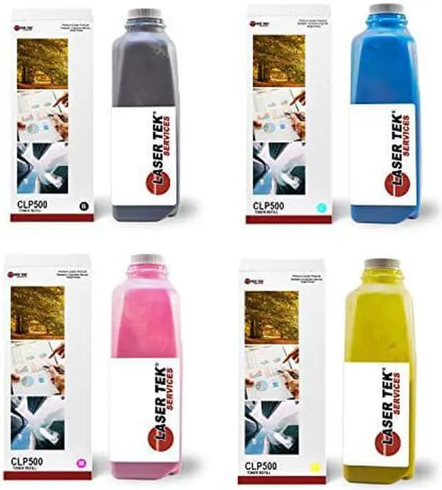 Alt view image 6 of 6 - Laser Tek Services® 4PK Toner Refill Kit for Samsung CLP-500 CLP-500N CLP-550 CLP-550N CLP-500D7K CLP-500D5C CLP-500D5M