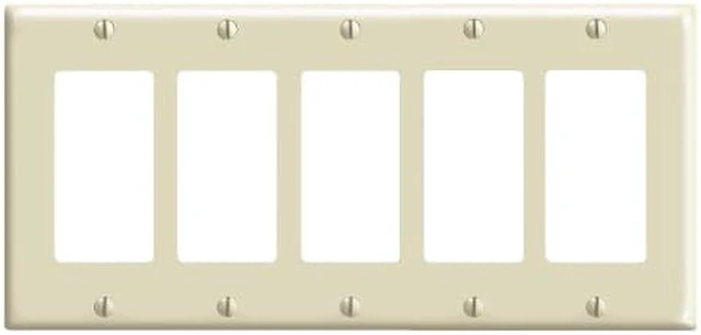 Alt view image 4 of 4 - Decora Switch 5-Gang Plate Ivory LEVITON MFG Decorative Switch Plates 80423-I