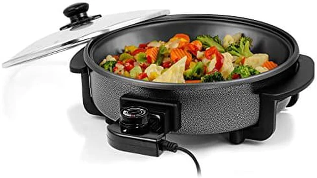 Alt view image 8 of 8 - Ovente 12 Inch Electric Kitchen Skillet with Nonstick Aluminum Coated Grill Pan & Glass Lid Cover, Indoor Countertop Cooking Pan with Temperature Control & Handle Compact Easy Clean, Black SK11112B