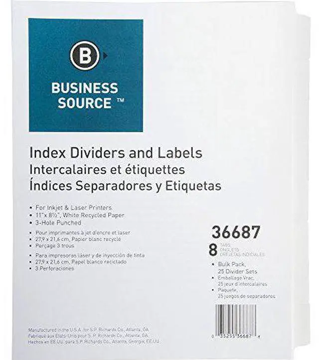 Alt view image 6 of 6 - Business Source Index Dividers 3HP 8-Tab 25 ST/PK 11"x8-1/2" White 36687