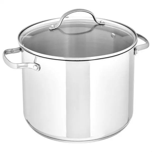 Main image of Stainless Steel Induction Compatible Stock Pot with Glass Lid, Oven Safe, Dishwasher Safe, Sturdy, 8 Quart, Silver
