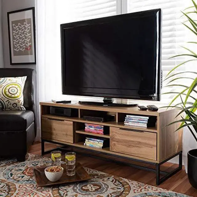 Alt view image 15 of 18 - Baxton Studio Reid Modern and Contemporary Industrial Oak Finished Wood and Black Metal 2-Drawer TV Stand