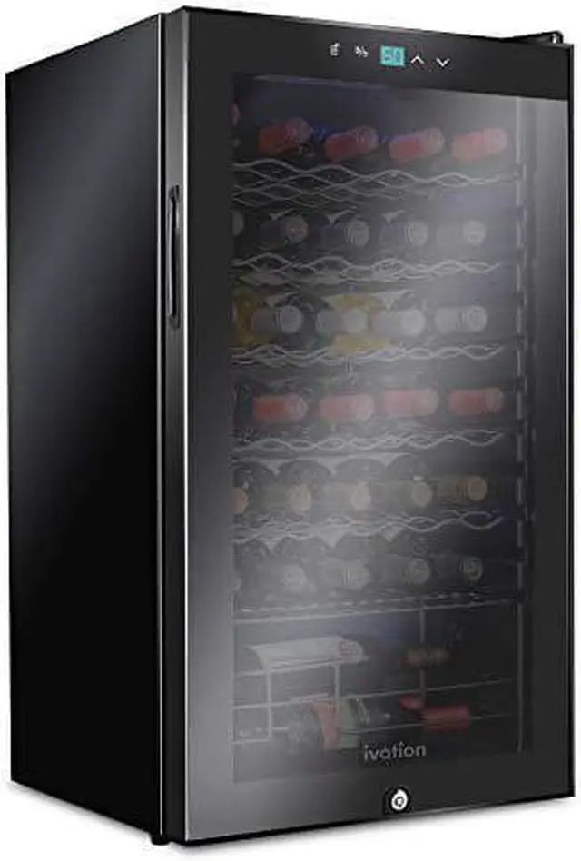 Main image of Ivation 34 Bottle Compressor Wine Cooler Refrigerator w/Lock | Large Freestanding Wine Cellar For Red, White, Champagne or Sparkling Wine | 41f-64f Digital Temperature Control Fridge Glass Door Black