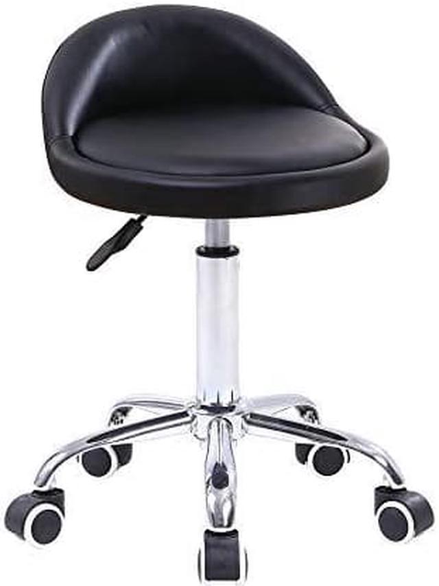 KKTONER PU Leather Round Rolling Stool with Back Rest Height Adjustable Swivel Drafting Work SPA Task Chair with Wheels Black Newegg