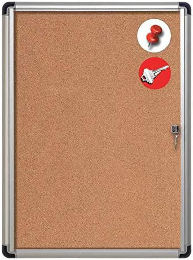 Main image of Cork Bulletin Slim Line Display Case Cabinet Enclosed Bulletin Board, 3 H x 2 W