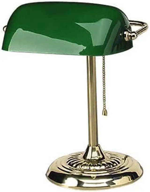 Alt view image 10 of 15 - Traditional Banker's Lamp, Green Glass Shade, Antique Brass Base, 14"h LMP557AB