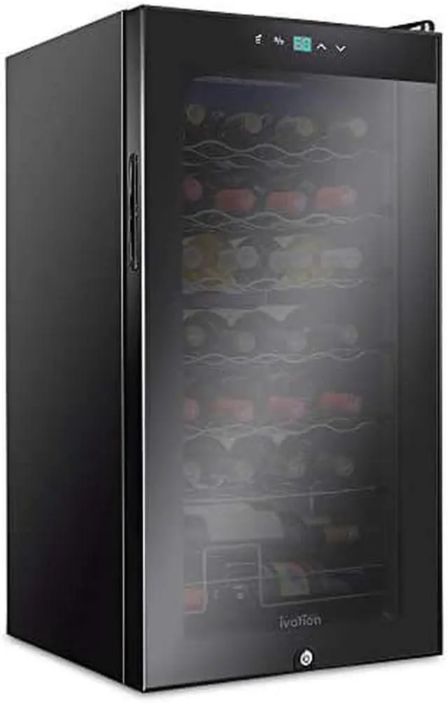 Main image of Ivation 28 Bottle Compressor Wine Cooler Refrigerator w/Lock | Large Freestanding Wine Cellar For Red, White, Champagne or Sparkling Wine | 41f-64f Digital Temperature Control Fridge Glass Door Black
