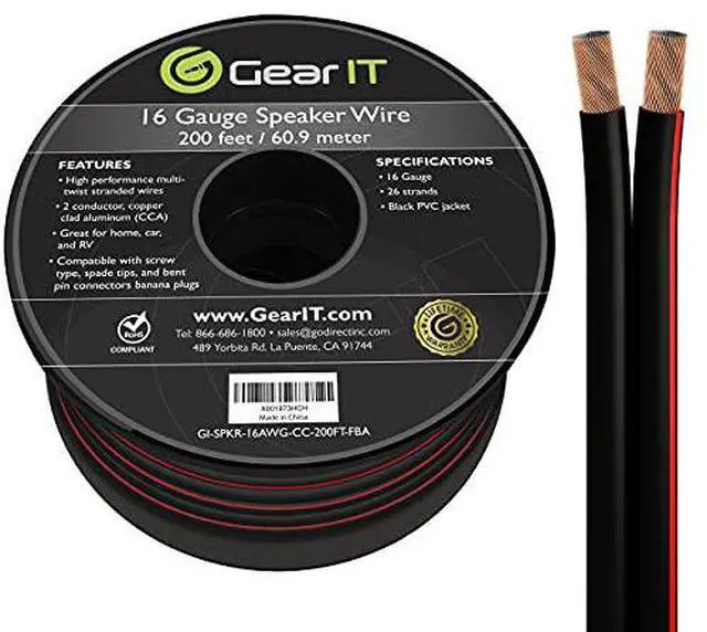 Alt view image 11 of 11 - 16 Gauge Speaker Wire, GearIT 200 ft 16AWG for Home Theater and Car Audio Installation High Quality Speaker Wires, Black