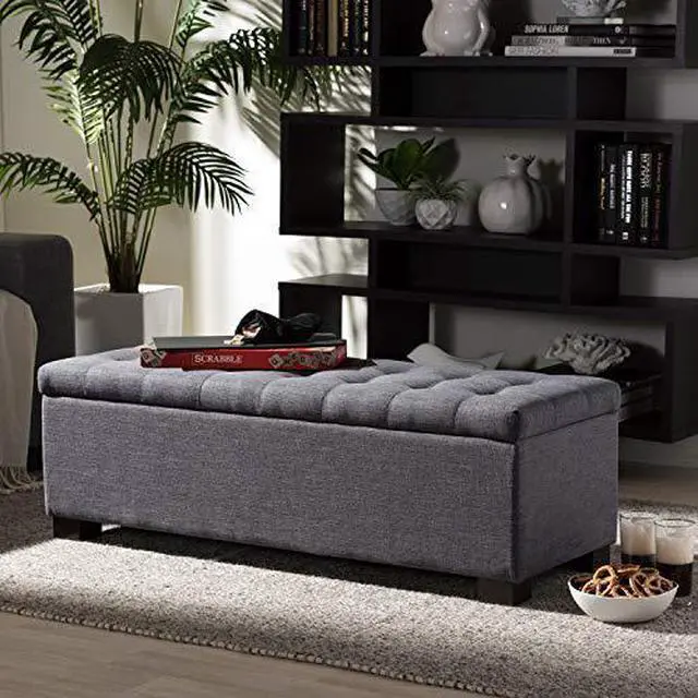 Alt view image 12 of 12 - Baxton Studio Roanoke Modern and Contemporary Dark Grey Fabric Upholstered Grid-Tufting Storage Ottoman Bench