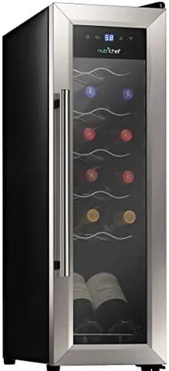 Main image of 12 Bottle Wine Cooler Refrigerator - White Red Wine Fridge Chiller Countertop Wine Cooler - Freestanding Compact Mini Wine Fridge 12 Bottle W/Digital Control, Stainless Steel Door - Nutrichef Pkcwc12