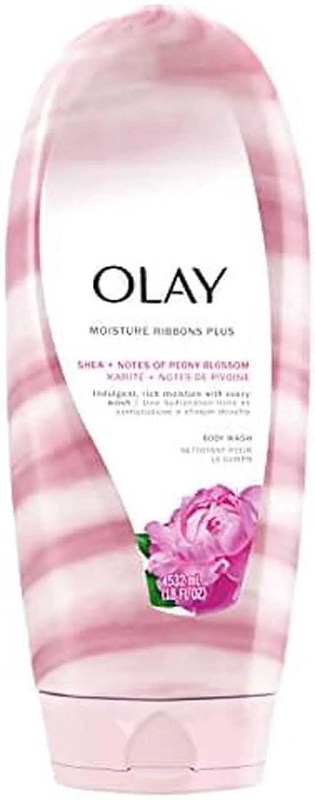 Main image of Olay Moisture Ribbons Plus Shea + Notes of Peony Blossom Body Wash, 18 fl oz