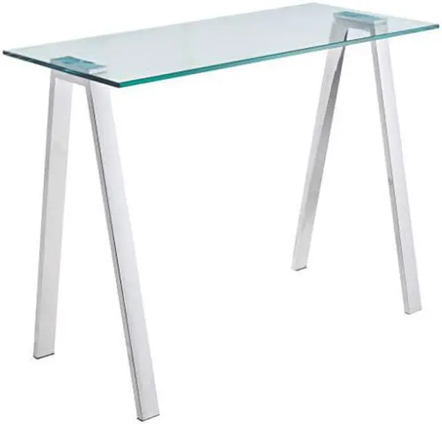 Main image of Cortesi Home Trixie Glass Top Desk with Stainless Steel Frame, Chrome, 40" (CH-DK422192)
