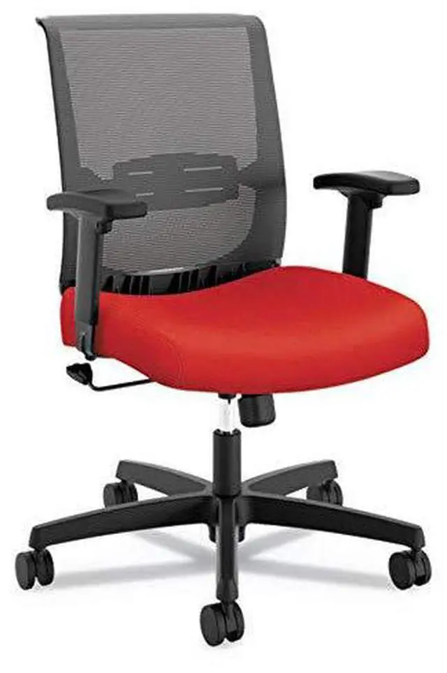 Alt view image 8 of 9 - HON Mid-Back Task Chair with Swivel-Tilt Control  Supports up to 275 lbs.  Red Seat  Black Back  Black Base CMZ1ACU67