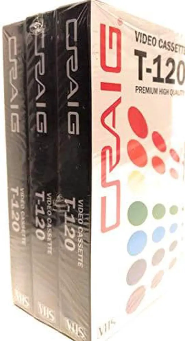 Main image of Craig CC358 Premium Blank T-120 VHS Video Tapes | 3-Pack | Video Casette Tapes | Recordable and Reusable | 120-Minute Recording Time | 6-Hour Total Time |