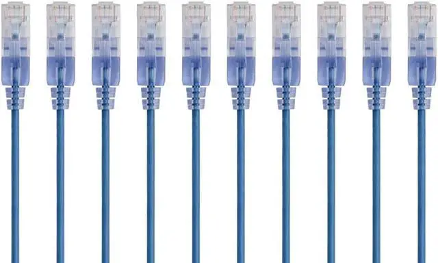 Alt view image 7 of 8 - Monoprice SlimRun Cat6A Ethernet Patch Cable - Network Internet Cord - RJ45, Stranded, UTP, Pure Bare Copper Wire, 30AWG, 6in, Blue, 10-Pack