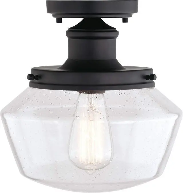 Main image of collins Black Farmhouse Outdoor Flush Mount ceiling Light clear Schoolhouse glass