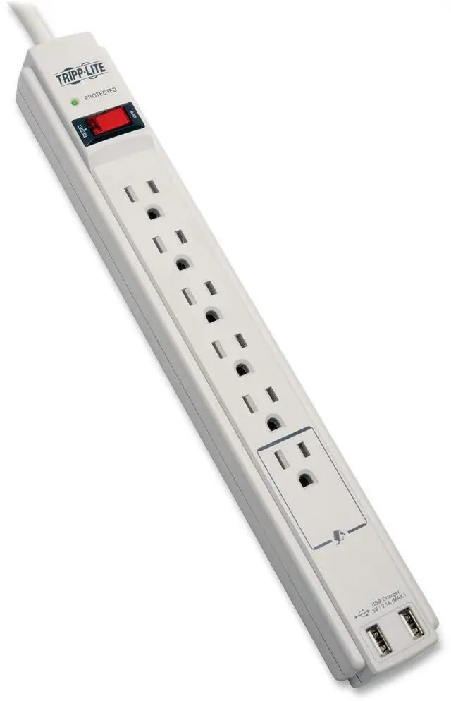 Alt view image 14 of 20 - Tripp Lite 6 Outlet Surge Protector Power Strip 6Ft Cord 990 Joules Dual Usb Charging Led & Insurance (Tlp606usb)