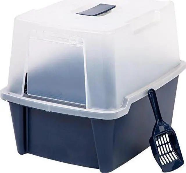 Alt view image 5 of 5 - IRIS Large Hooded Litter Box with Scoop and Grate, Blue