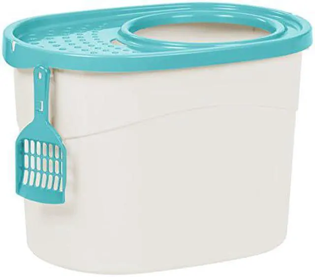 Alt view image 5 of 5 - IRIS Top Entry Cat Litter Box with Scoop, White/Seafoam