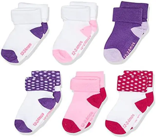 Main image of Hanes Toddler Girls Toddler 6-Pack Turncuff Socks, Assorted, 4/12-24 Months