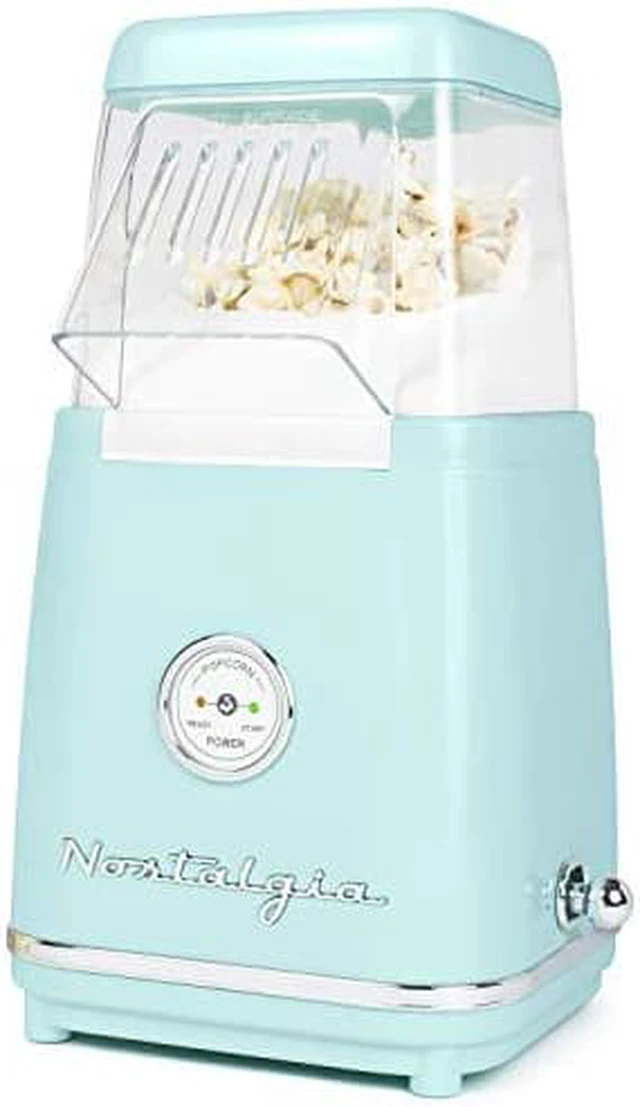 Main image of Nostalgia Clhap12Aq Classic Retro Healthy Hot-Air Tabletop Popcorn Maker, Makes 12 Cups, With Kernel Measuring Scoop, Oil Free, Perfect For Birthday Parties, Movie Nights, Aqua