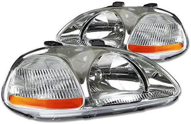 Alt view image 8 of 8 - DNA Motoring HL-OH-HC96-CH-AM For 1996 to 1998 Honda Civic OE Style Headlight Chrome Housing Amber Corner Headlamps EJ EM EK 97 Left + Right
