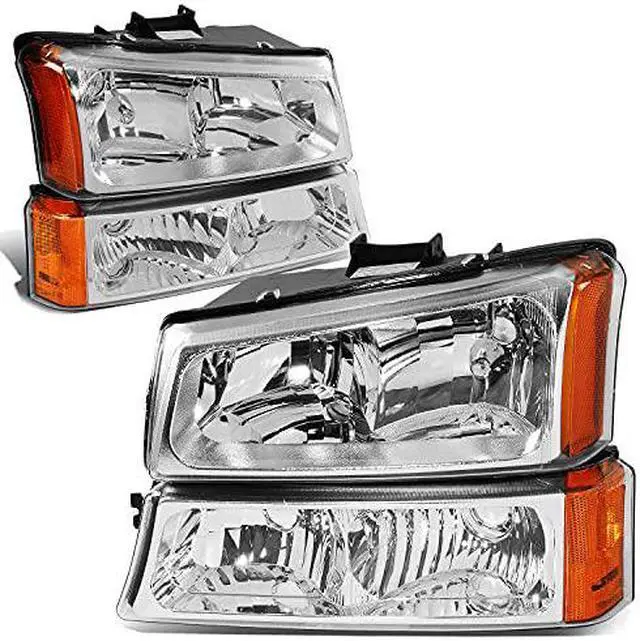 Alt view image 9 of 9 - DNA Motoring HL-OH-CS03-4P-CH-AM For 2003 to 2006 Chevy Silverado Avalanche 4Pcs Headlight+Bumper Lamp Chrome Housing Amber Corner 1 Gen 04 05 Left + Right