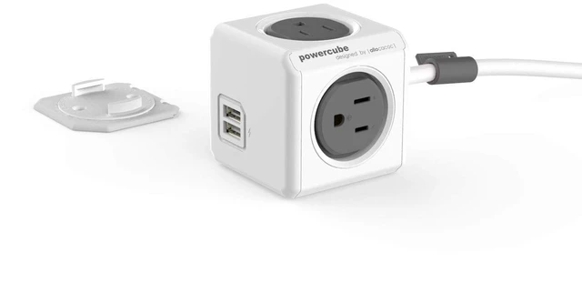 Main image of PowerCube Extended 4 Outlets 2USB, 5ft Power Strip Surge Protector 1875W 15A 125V 14AWG, No Blockage, Mounting Dock, Heavy Duty Travel Home Office Dorm Cruise Compact Space Saving, ETL