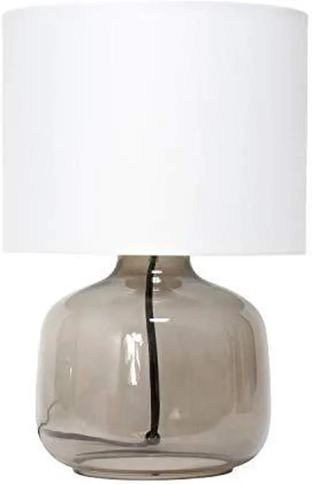 Alt view image 15 of 15 - Simple Designs  Glass Table Lamp with Fabric Shade, Smoke with White Shade