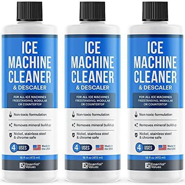 3-Pack Ice Machine Cleaner and Descaler 16 fl oz, Nickel Safe Descaler  Ice  Maker Cleaner Compatible with All Major Brands (Scotsman, KitchenAid,  Affresh) - Made in USA by Essential Values 