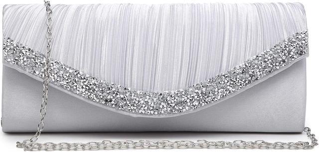 Womens Sparkling Rhinestone Clutch Evening Purse for Prom Party Wedding Dasein Silver