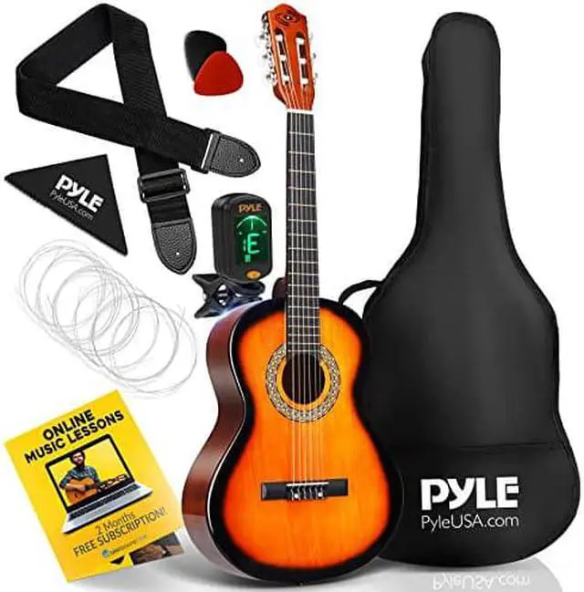 Main image of Pyle classical Acoustic guitar 36 Inch Junior Size Beginner Starter Kit Steel String guitarra Acustica Bundle Pack with gig Bag, Tuner, Picks, Strap for Students Practice, Kids, Adults