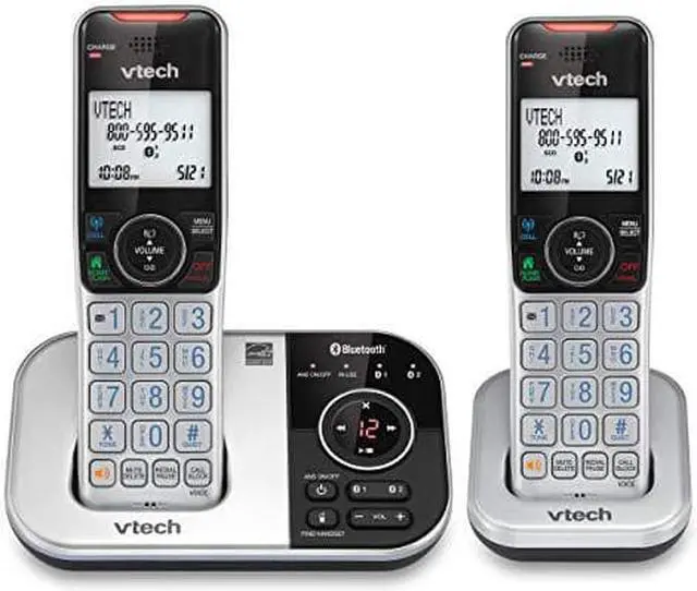Main image of VTECH VS112-2 DECT 6.0 Bluetooth 2 Handset Cordless Phone for Home with Answering Machine, Call Blocking, Caller ID, Intercom and Connect to Cell (Silver & Black)