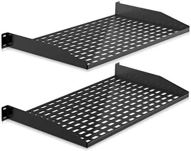 Main image of 2-Pc 1U Server Rack Shelf, Vented Shelves for Good Air Circulation, Cantilever Mount, Wall Mount Rack, Universal Device, Cabinet Shelf, Computer Case Mounting Tray, Black-Pyle PLRSTN14UX2