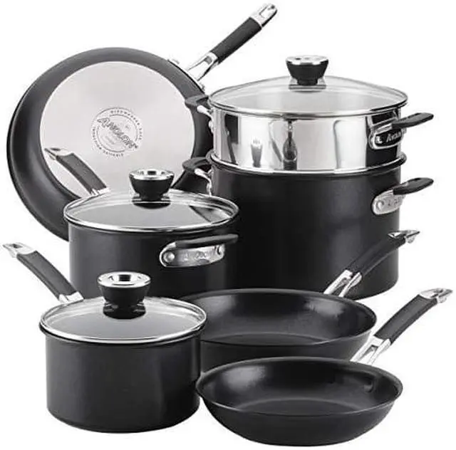 Main image of Anolon SmartStack Hard-Anodized Nesting Pots and Pans cookware Set, 10-Piece, Black