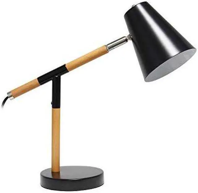Alt view image 16 of 16 - Simple Designs Black Matte and Wooden Pivot Desk Lamp