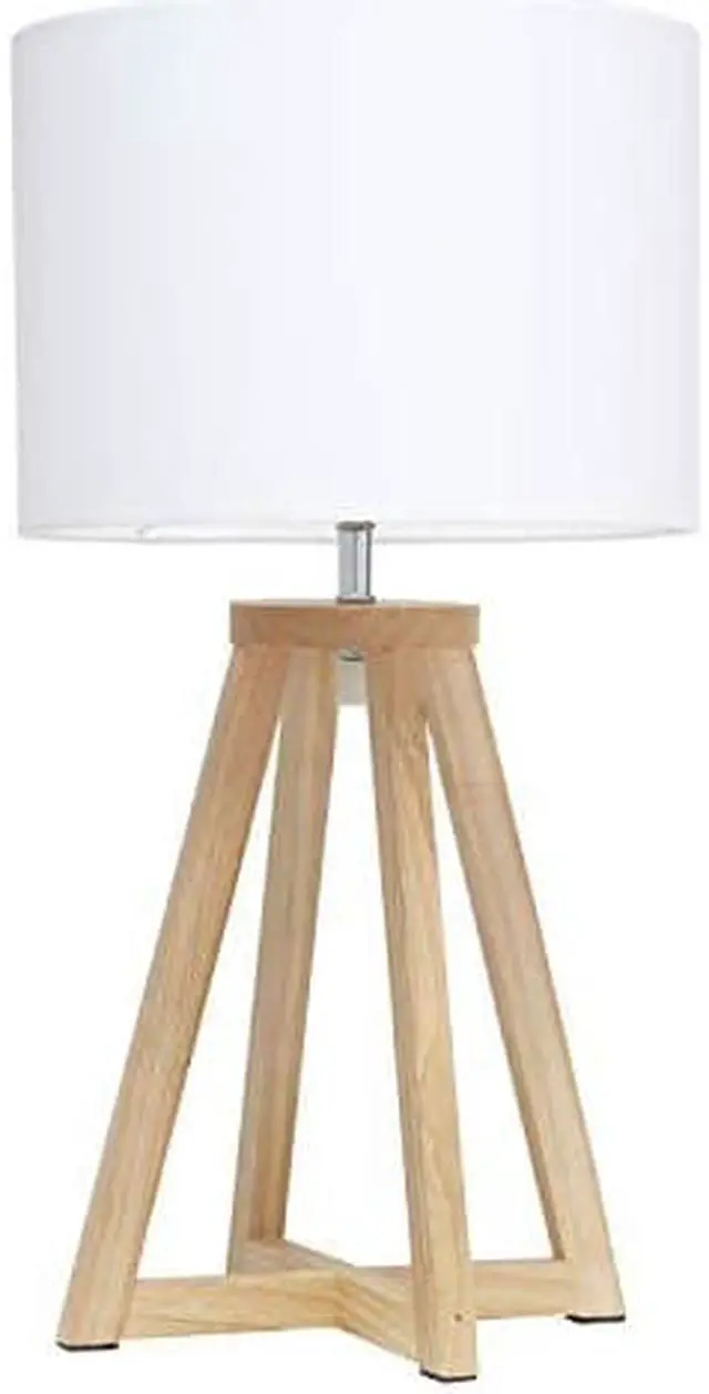 Alt view image 17 of 18 - Simple Designs Interlocked Triangular Natural Wood Table Lamp with White Fabric Shade