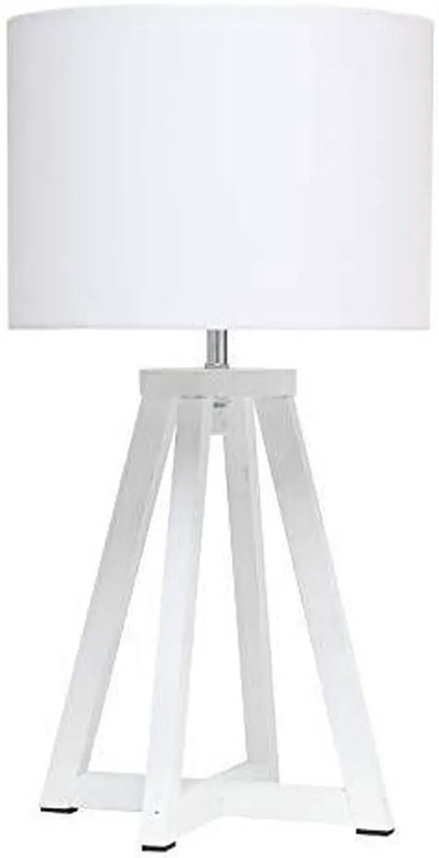 Alt view image 15 of 18 - Simple Designs Interlocked Triangular White Wood Table Lamp with White Fabric Shade