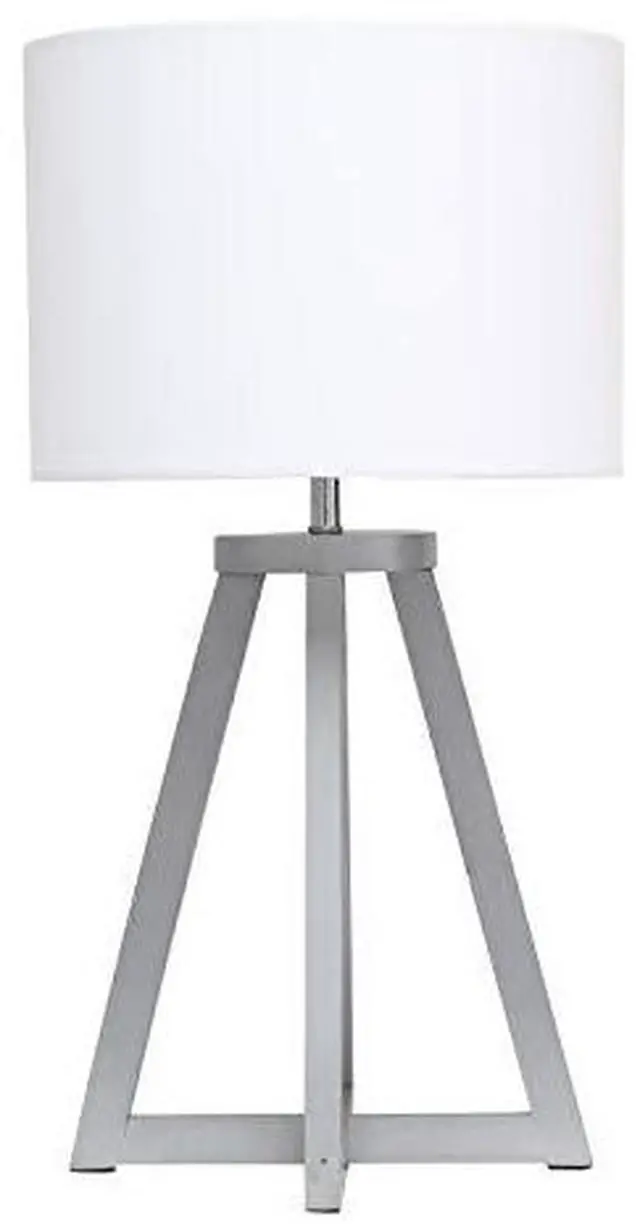 Alt view image 16 of 18 - Simple Designs Interlocked Triangular Gray Wood Table Lamp with White Fabric Shade
