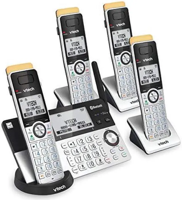 Alt view image 2 of 2 - vtech is8151-4 super long range 4 handset cordless phone for home with answering machine, 2300 ft range, call blocking, bluetooth, headset jack, power backup, expandable to 12 hs, silver/black